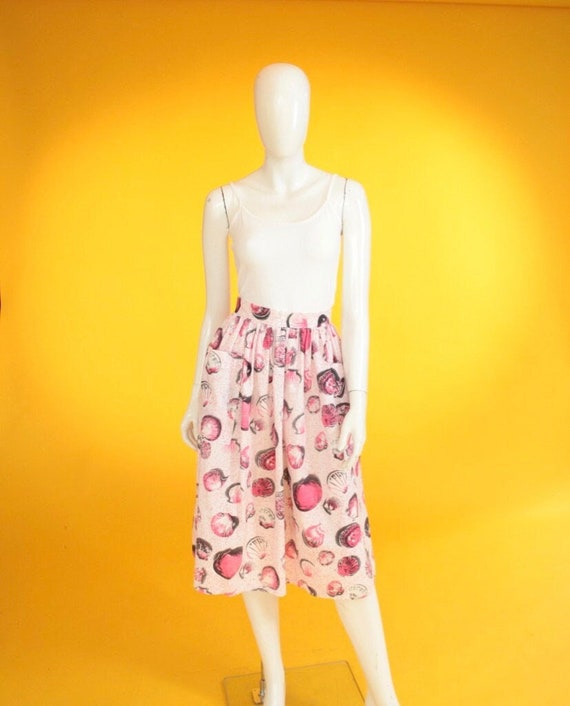 Vintage Skirt 1970s 1950s Style Pink & White Shel… - image 1