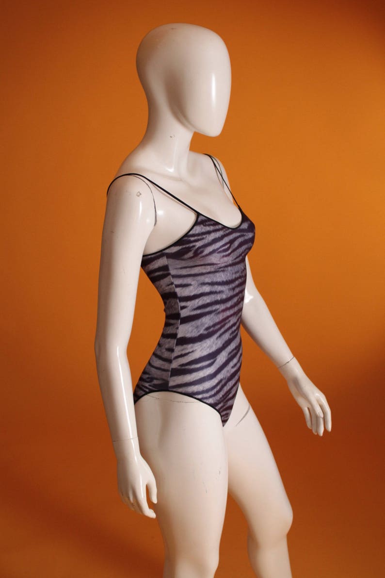 Brand NewDeadstock Vintage 1980/'s Animal Print GreyBlack Body StockingLeotard by Mary Quant Size SM