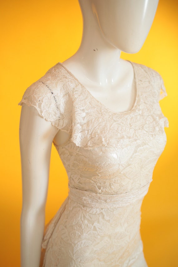 Vintage 1920s/1930s Wedding Dress Cream Silk Lace… - image 7