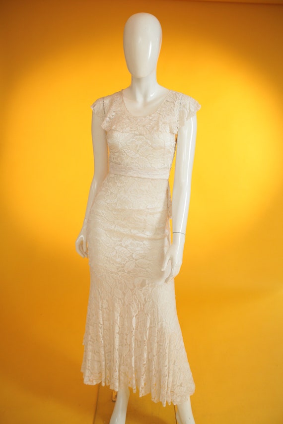 Vintage 1920s/1930s Wedding Dress Cream Silk Lace… - image 2