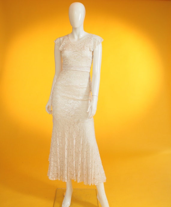 Vintage 1920s/1930s Wedding Dress Cream Silk Lace… - image 1