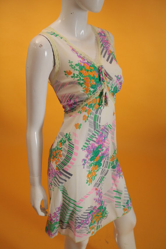 Vintage Slip 1960s White Floral Multicoloured Yel… - image 6