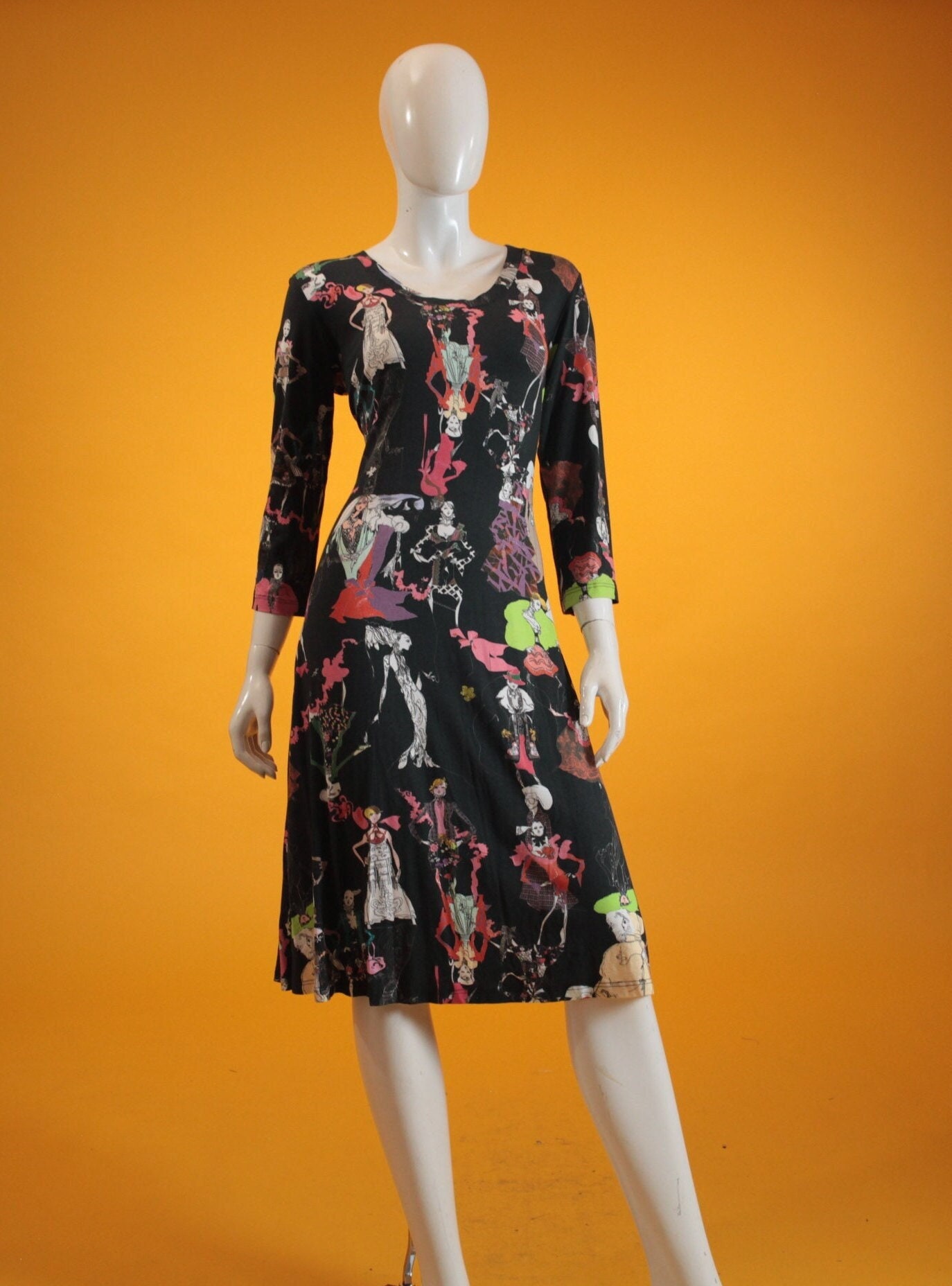 Christian Lacroix, Vintage Christian Lacroix Bazar Dress: Fashion Illustration Print, UK 12/14