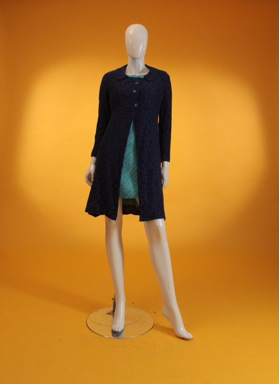 Vintage Coat 1950s/1960s Navy Crochet Lace Cotton 