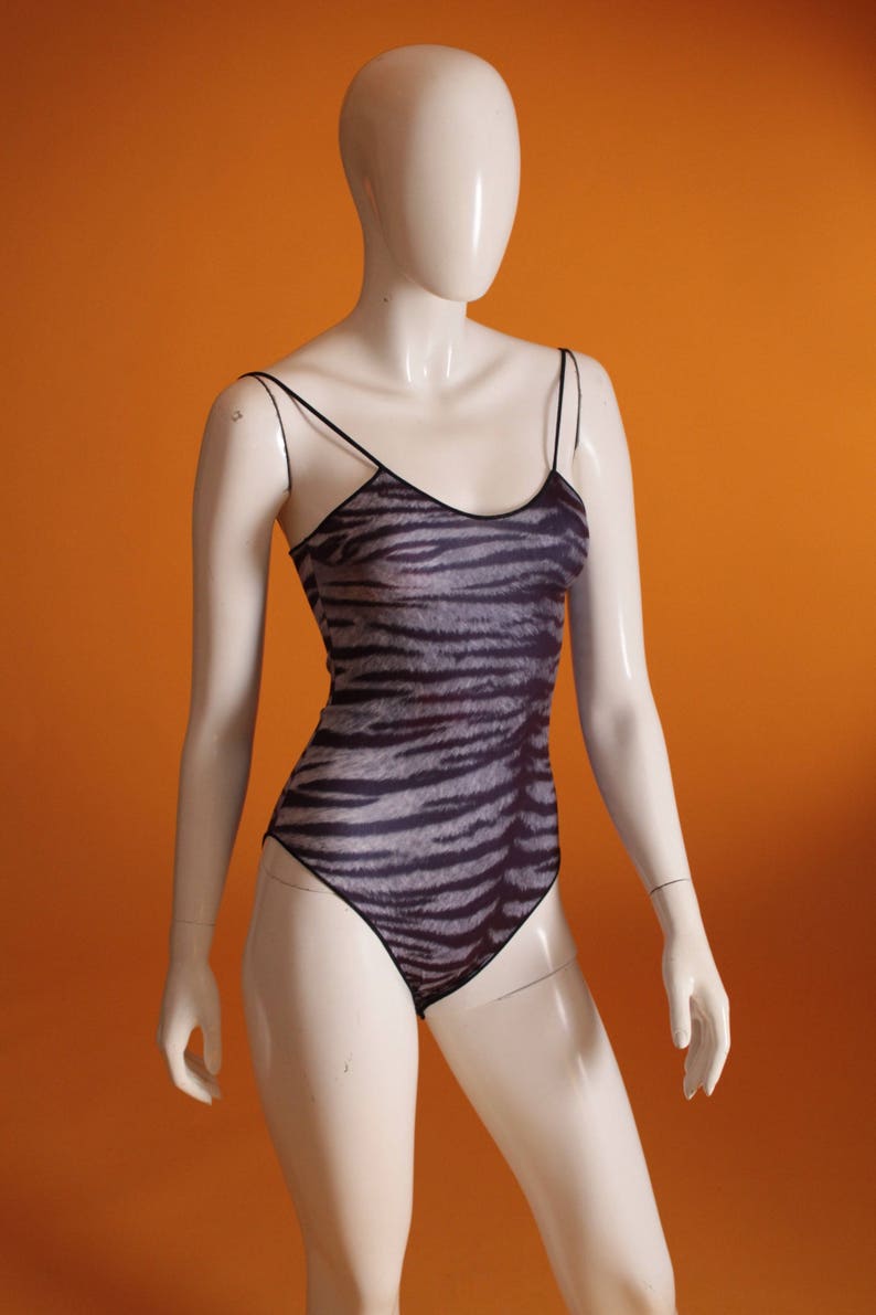 Brand NewDeadstock Vintage 1980/'s Animal Print GreyBlack Body StockingLeotard by Mary Quant Size SM