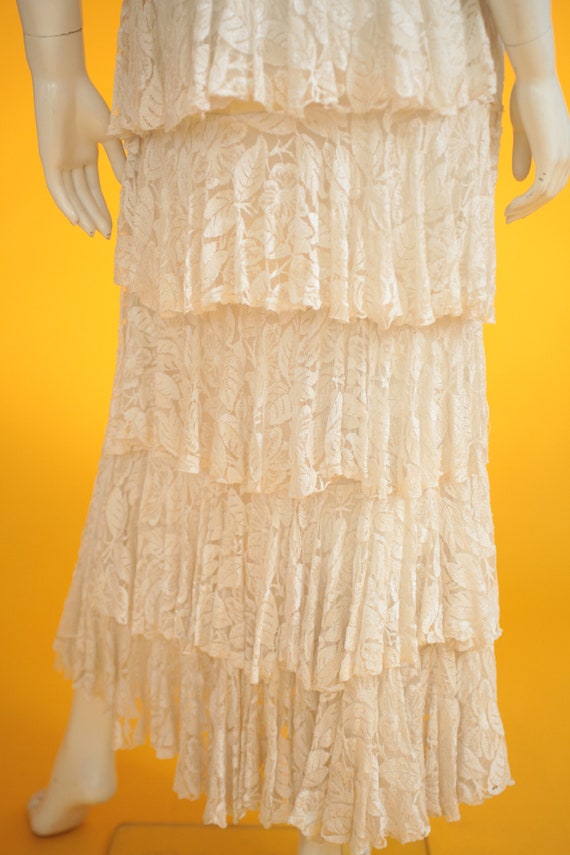 Vintage 1920s/1930s Wedding Dress Cream Silk Lace… - image 9