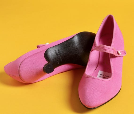 MARY QUANTGジャン 1970's Vintage Shoes Mary Quant Pink Fabric Mary Janes Size
