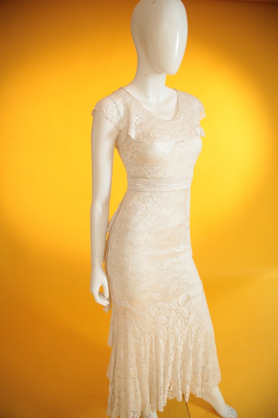 Vintage 1920s/1930s Wedding Dress Cream Silk Lace… - image 6