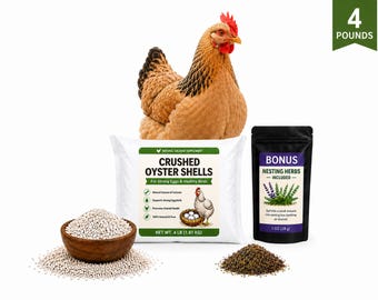 Crushed Oyster Shells with bonus chicken nesting herbs, Chicken Oyster Shells for Laying Hens, 4 Pounds