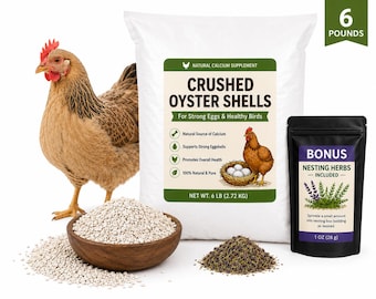 Crushed Oyster Shells with bonus chicken nesting herbs, Chicken Oyster Shells for Laying Hens, 6 Pounds