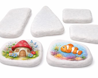 6 Santorini Stones For Rock Painting, Flat White Rocks For Painting About 5 inches in Length