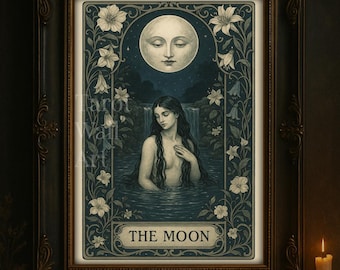 The Moon Tarot Art Print, Mystical Witchy Goddess (Digital Download)