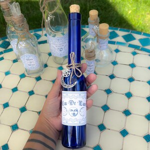 Blue Moon Water Bottle with Cork: Witchcraft Decor, Crystal Cleansing