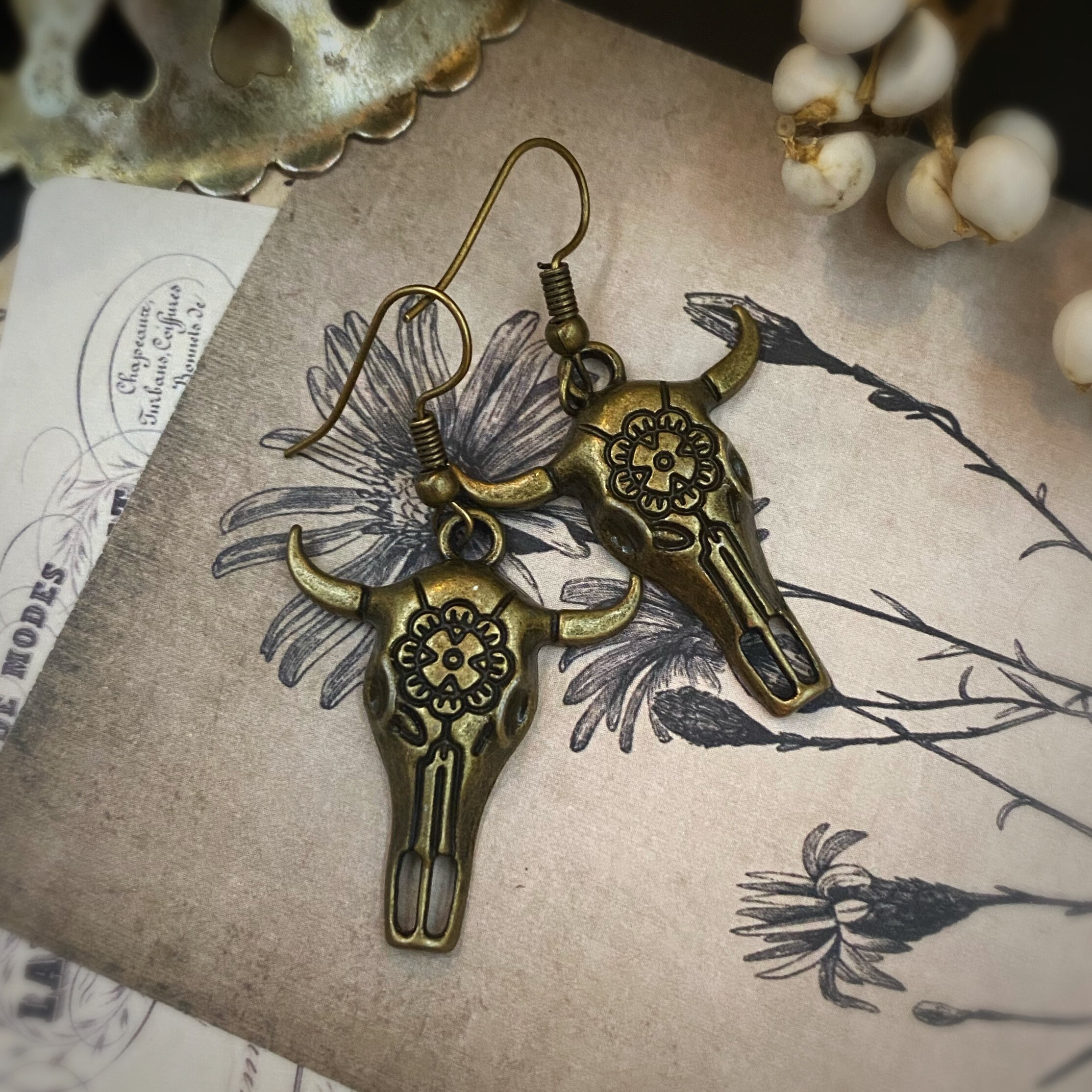 Bull Skull Earrings Taurus Spirit Animal Boho Jewellery | Etsy