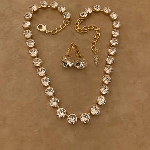 Premium Austrian crystal Tennis necklace Bridal necklace  Classic Collet necklace Top seller Yellow Gold plated Elegant special occasion