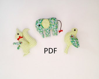 PDF soft animals set squirrel elephant bird stuffed animal pattern