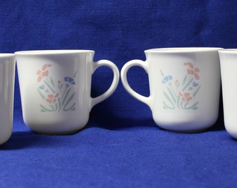 Set of 4 Vintage Corning Coffee Cups Mugs in Stencil Garden