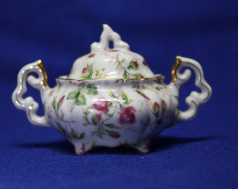 Miniature Sugar Bowl with Lid in Rose Chintz by Lefton