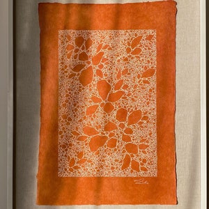 Original hand-painted Japandi style wall art | Minimal wabi sabi painting on natural handmade paper burnt orange | mid century modern decor