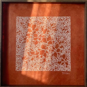 Original hand-painted Japandi style wall art | Minimal wabi sabi painting on natural handmade paper | mid century modern burnt orange decor