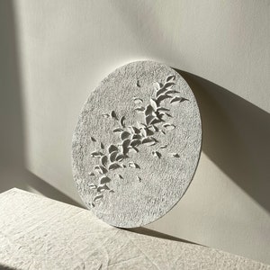 White textured painting | Oval 3D wall art