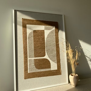 Original hand-painted Japandi style wall art Minimal wabi sabi painting on natural handmade paper 画像 2