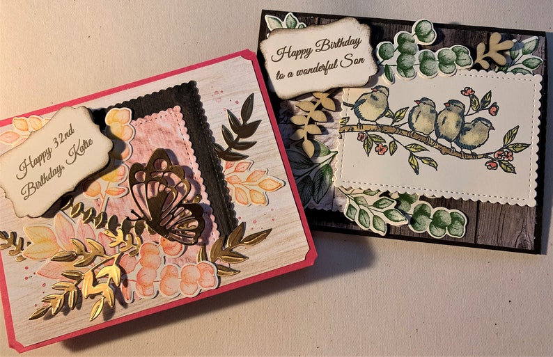 Personalized Butterfly or Birds Layered Birthday Card