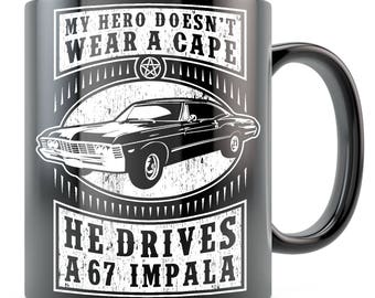 Funny Supernatural Mug Dean Winchester Sam Winchester Castiel Fandom SPN Supernatural - Not All Heroes Impalla Mug - Black/White 11oz 15oz