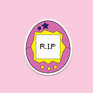 Tamagotchi R.I.P Vinyl Sticker – Retro, 90s Nostalgia, Kawaii & Cute Stickers for Laptop and Flask