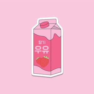 Strawberry Milk Carton Korean Hangul Vinyl Sticker – Kpop, Kawaii, & Cute Stickers for Laptop, Flask, Journal