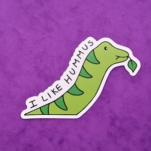Autocollant en vinyle dinosaure houmous J'aime – Végétalien, herbivore, cadeau amusant pour ordinateur portable et flasque