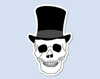 Skull top hat vinyl sticker / goth stickers, goth aesthetic, weird stickers, quirky sticker, weird art, skull sticker, creepy cute stickers