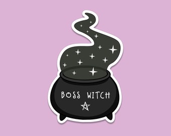 Boss Witch Pentagram Couldron vinyl sticker / witchy stickers feminist stickers feminism sticker witchy gifts feminist art laptop decal