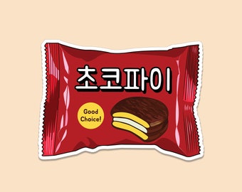 Korean Hangul Choco Pie Vinyl Sticker – Korean Snack, Kpop Gift, Waterproof Sticker for Laptop & Flask