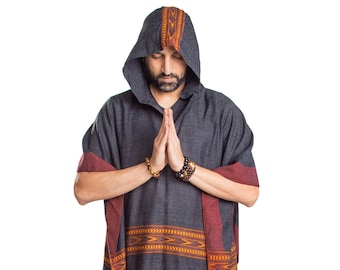 Hooded Poncho with Fringes, Vegan Wool Wrap, Handmade in India. Ethically Sourced, Fair Trade. Unisex. Choose Color