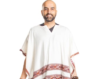 Ethnic Tribal Vegan Wool Poncho Cape with Fringes - Handmade in India