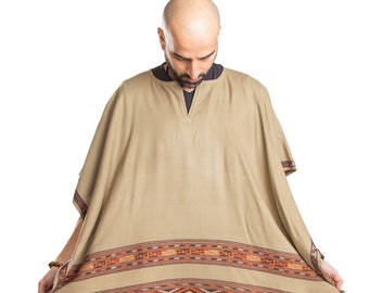 Tribal Fransen Poncho Cape: Vegan Wolle Unisex Wrap, handgemacht in Indien