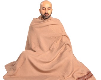 Meditation Shawl or Meditation Blanket, Exotic Shawl/Wrap, Oversize Scarf/Stole, Ethically Sourced. Unisex (Peace) Brown