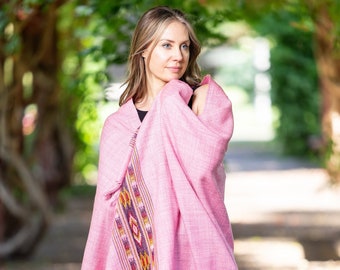 Meditation Shawl or Meditation Blanket, Exotic Shawl/Wrap, Oversize Scarf/Stole, Ethically Sourced. Unisex (Love) Pink