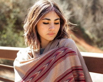 Meditation Shawl or Meditation Blanket, Wool Shawl/Wrap, Oversize Scarf/Stole, Ethically Sourced, Fair Trade. Unisex Large (Truth) Brown