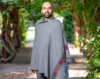 Meditation Shawl or Meditation Blanket, Shawl/Wrap, Oversize Scarf/Stole, Ethically Sourced. Vegan Wool. Unisex. (Happiness) Color-Grey