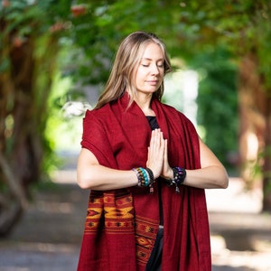 Meditation Shawl or Meditation Blanket, Exotic Shawl/Wrap, Oversize Scarf/Stole, Ethically Sourced. Unisex Love Red image 1