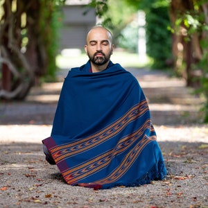 Meditation Shawl or Meditation Blanket, Wool Shawl/Wrap, Oversize Scarf/Stole, Ethically Sourced, Fair Trade. Unisex Large (Truth) Peacock