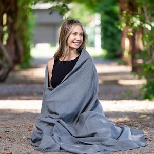 Meditation Shawl or Meditation Blanket, Wool Shawl/Wrap, Oversize Scarf/Stole, Ethically Sourced, Fair Trade. Unisex (Simplicity) Grey