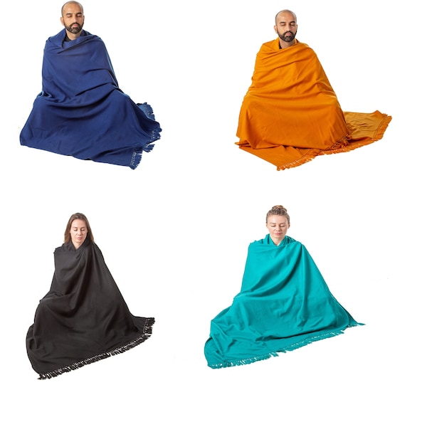 Plain Meditation Shawl or Meditation Blanket, Wool Shawl/Wrap, Oversize Scarf/Stole, Ethically Sourced, Fair Trade. Unisex. Extra Large