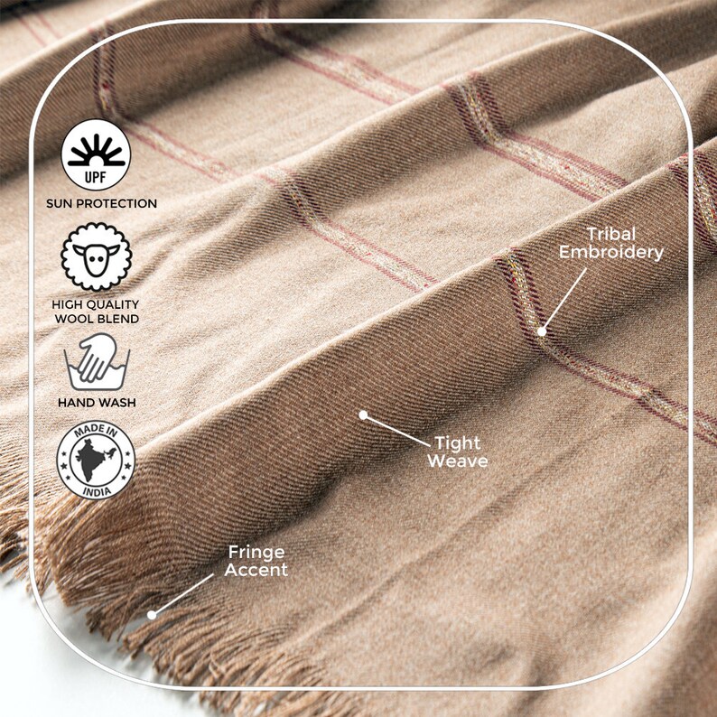 Meditation Shawl or Meditation Blanket, Wool Shawl/Wrap, Oversize Scarf/Stole, Ethically Sourced, Fair Trade. Unisex Clarity Dark Brown image 5