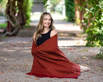 Meditation Shawl or Meditation Blanket, Exotic Shawl/Wrap, Oversize Scarf/Stole, Ethically Sourced. Unisex (Life Force) Red