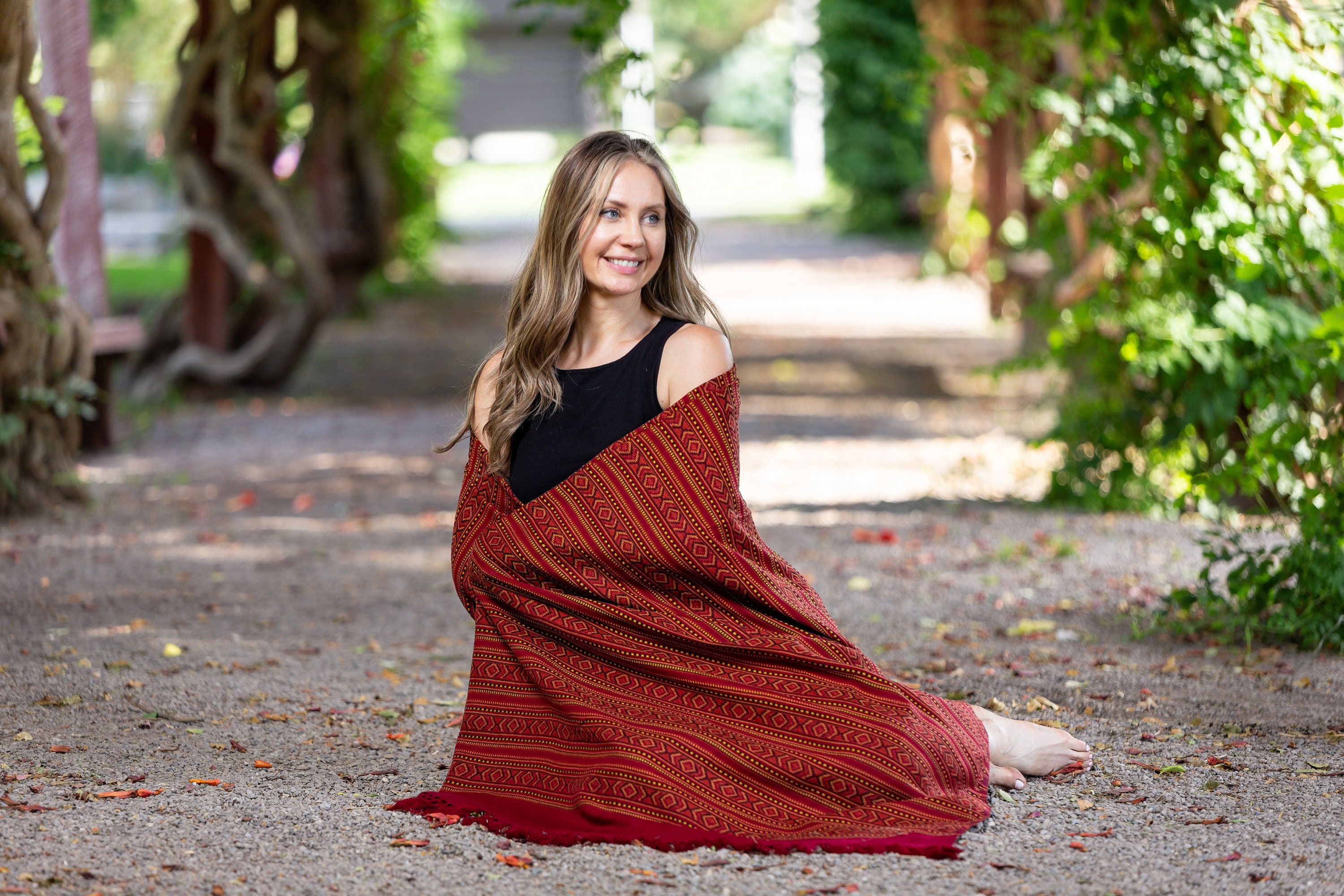 Meditation Shawl or Meditation Blanket, Exotic Shawl/Wrap, Oversize Scarf/Stole, Ethically Sourced. Unisex (Life Force) Red