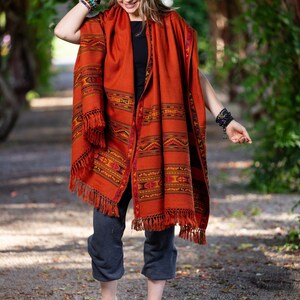 Meditation Shawl, Meditation Blanket, Prayer Shawl for Men Women, Oversize Scarf Stole, Unisex, Energize Burnt Orange image 2