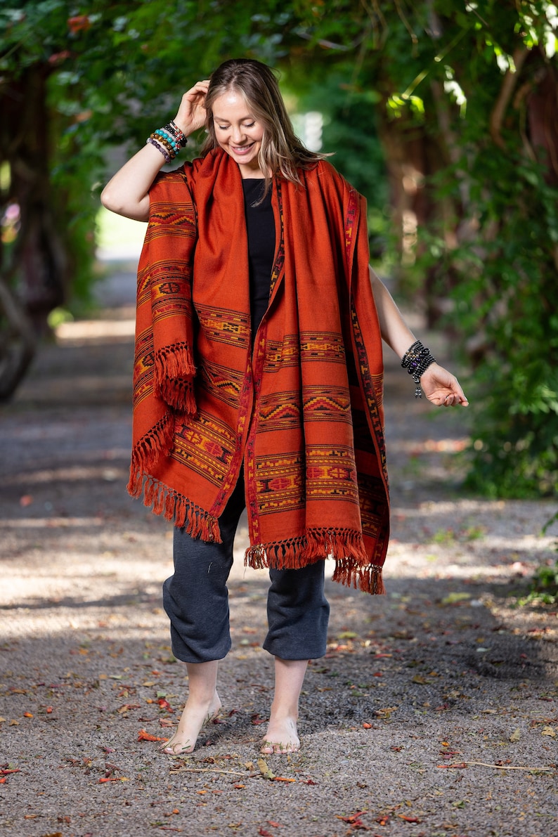 Meditation Shawl, Meditation Blanket, Prayer Shawl for Men Women, Oversize Scarf Stole, Unisex, Energize Burnt Orange image 2